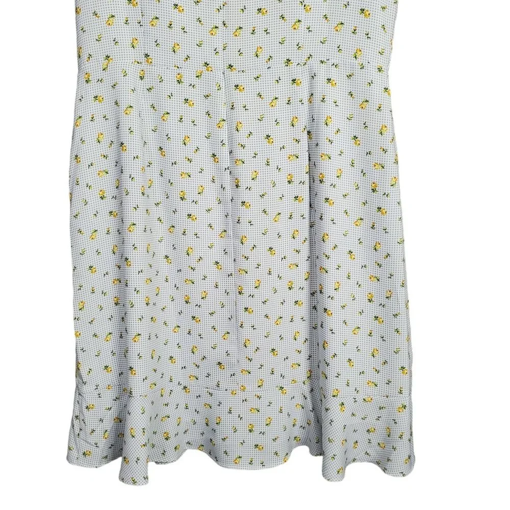 Loft Size 14 Dress Long Gingham Floral Flutter Sleeve Faux Wrap Ruffle Hem Lined - Picture 11 of 15